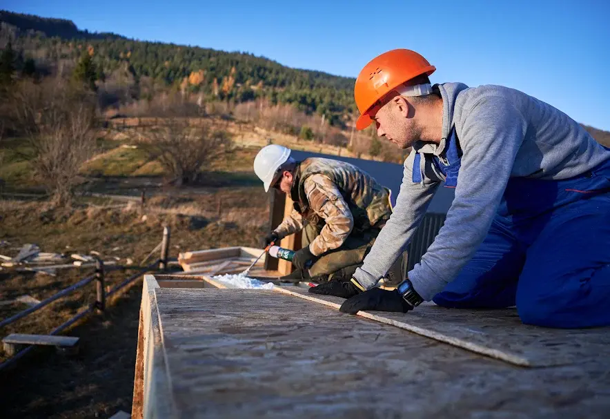 Roofing professional at work